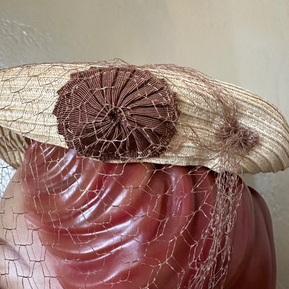 DREAMY 1950s\' PALE YELLOW HAT WITH GROSGRAIN ROSETTES + VEIL main image 12
